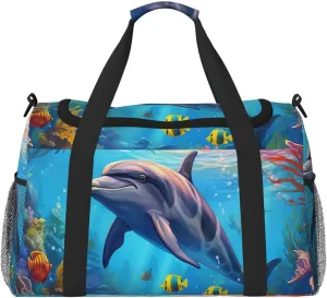 Ocean Sea Marine Dolphin Travel Duffel Bag Tote Bag Sports Gym Bag For Women And Men