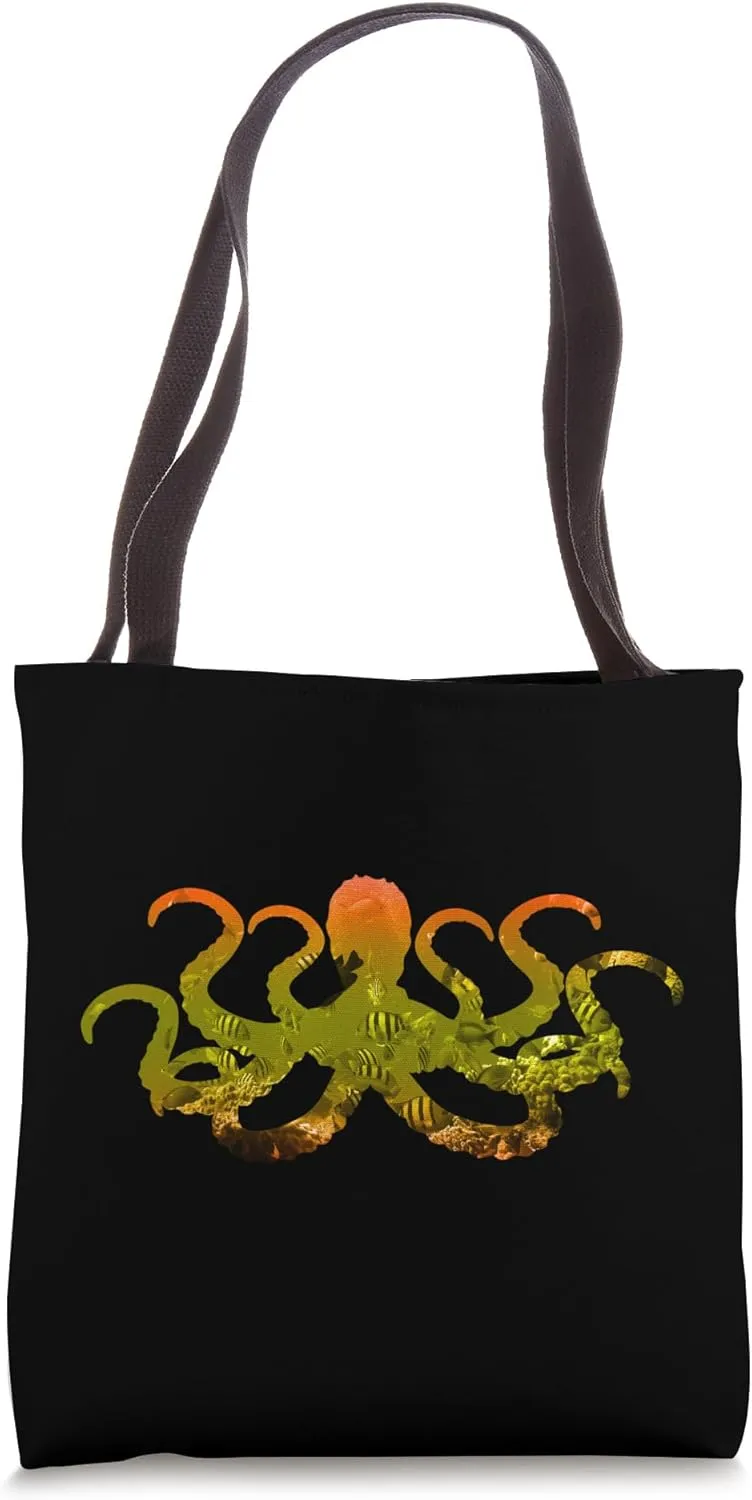 Oceanic Ballet: Octopus Dance Double Exposure Tote Bag
