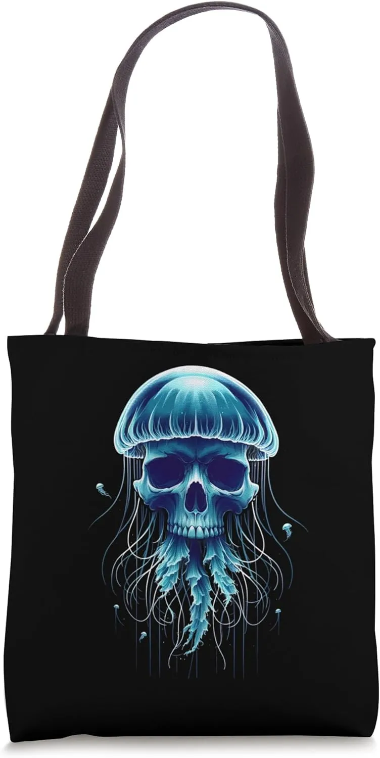 Oceanic Mystery: Jellyfish & Skull Fusion Art Tote Bag