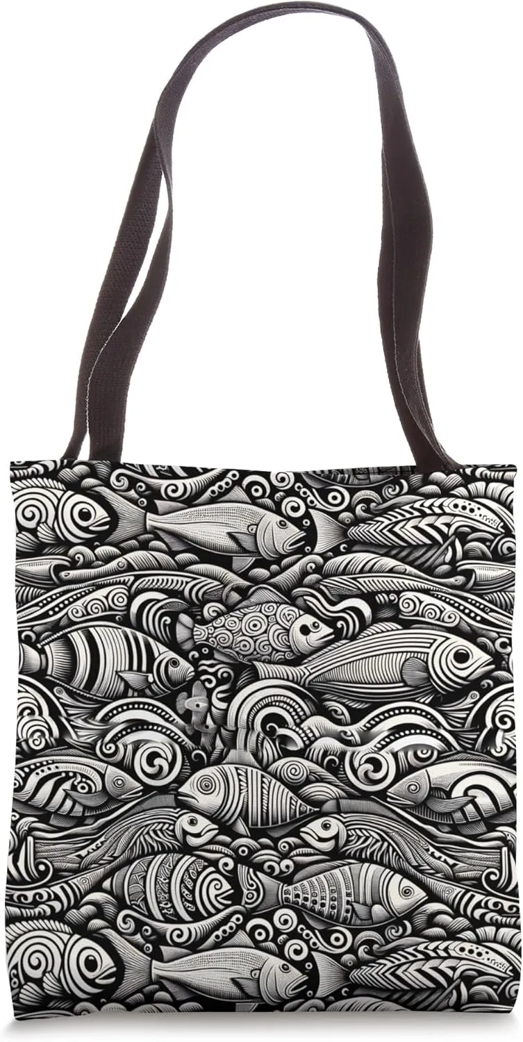 Oceanic Opus: Tribal Sea Mosaic, Marine Life Art Tote Bag