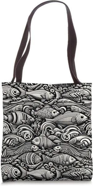 Oceanic Opus: Tribal Sea Mosaic, Marine Life Art Tote Bag