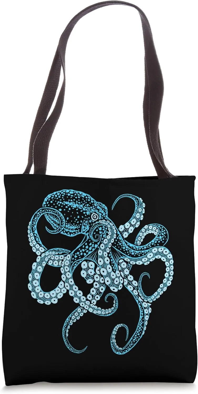 Octopus deep-sea blue kraken in combat stance Tote Bag
