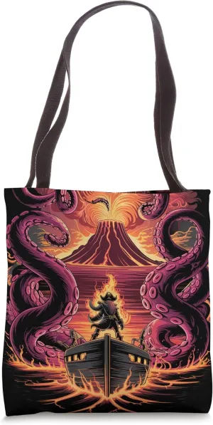 Octopus Kraken Pirate in Volcanic Sea Tote Bag