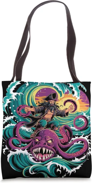 Octopus Kraken Pirate Riding Sea Tote Bag