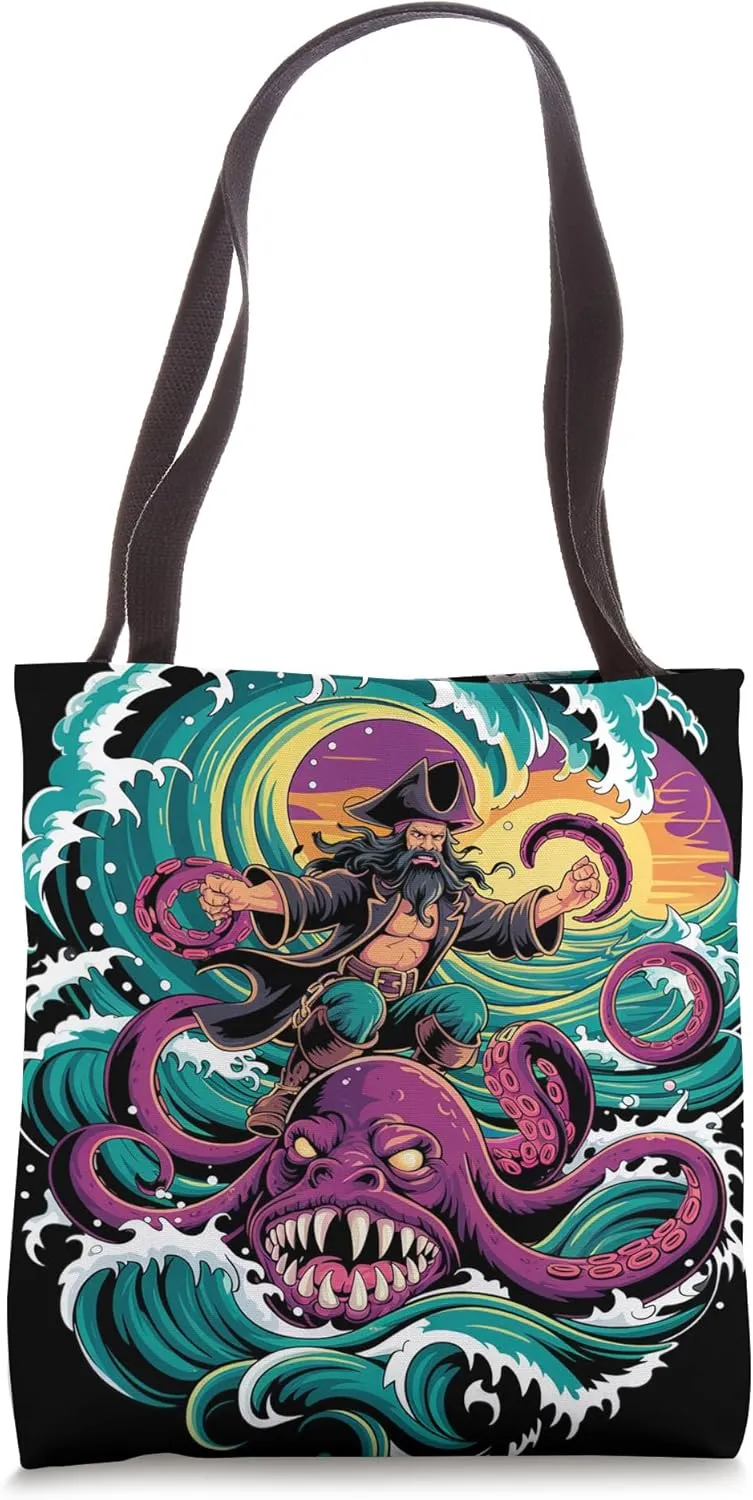 Octopus Kraken Pirate Riding Sea Tote Bag