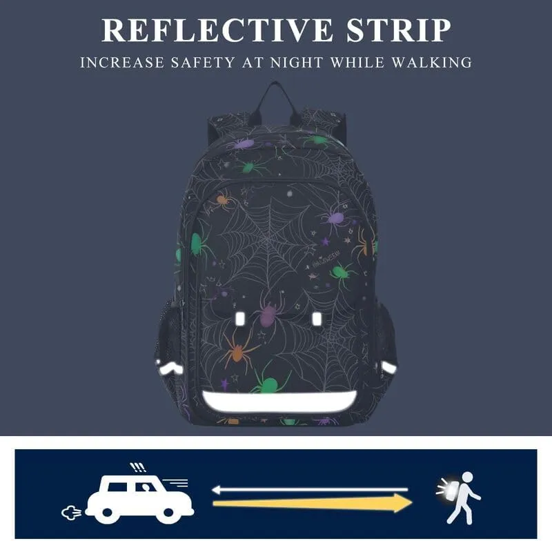 ODAWA Colorful Spiders Green Kids School Bag Casual Daypack for Travel with Bottle Side Pockets Kids Backpack Ages 6-12