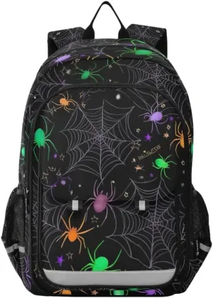 ODAWA Colorful Spiders Green Kids School Bag Casual Daypack for Travel with Bottle Side Pockets Kids Backpack Ages 6-12