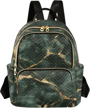 ODAWA Dark Green Gold Marble Womens Fashion Backpack Purse Quilted Backpack Purse for Women