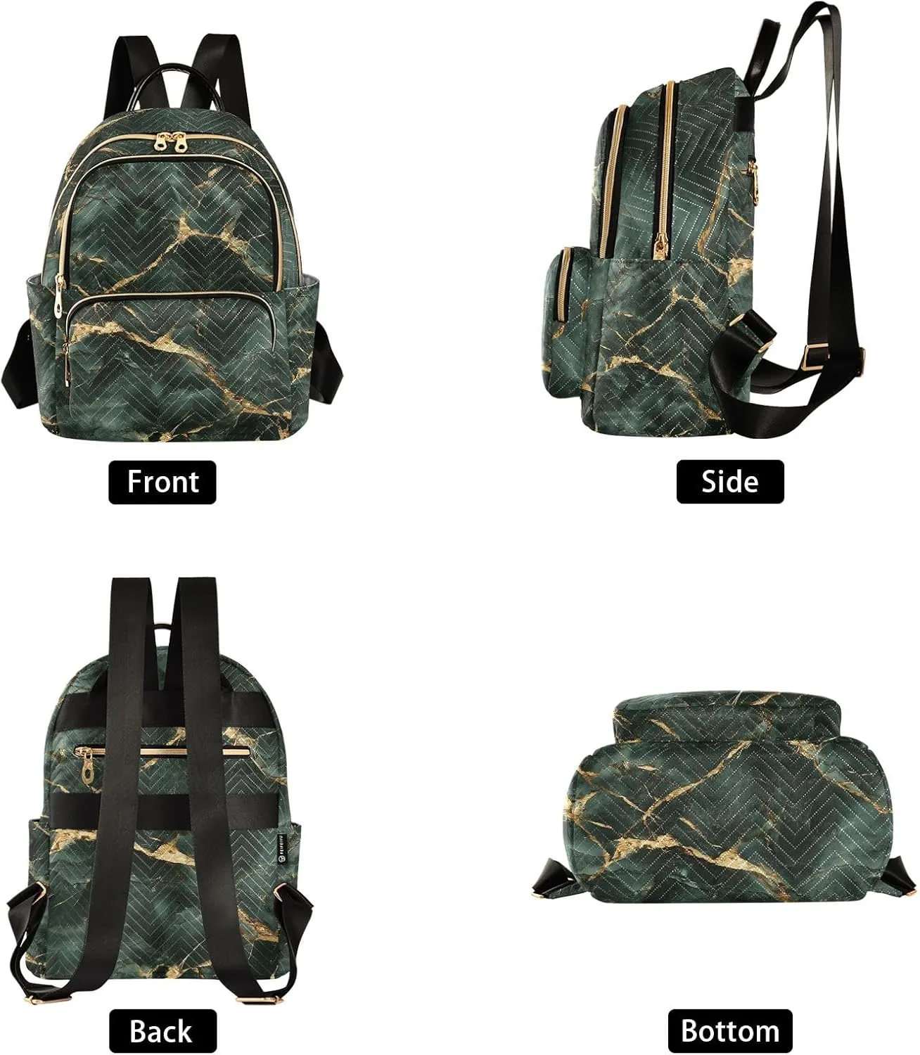 ODAWA Dark Green Gold Marble Womens Fashion Backpack Purse Quilted Backpack Purse for Women