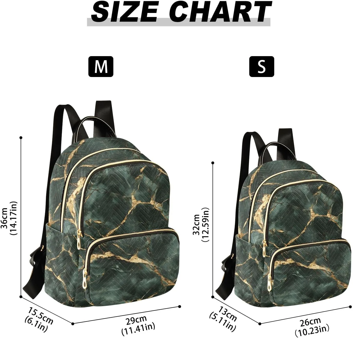 ODAWA Dark Green Gold Marble Womens Fashion Backpack Purse Quilted Backpack Purse for Women