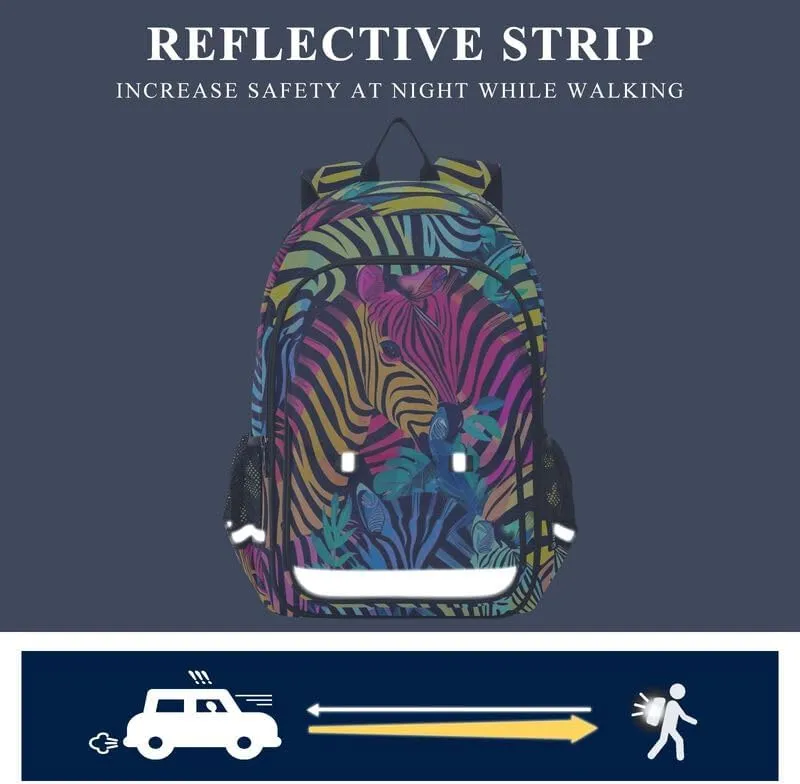 ODAWA Retro Neon Zebra Print Bagpacks Bookbags with Adjustable Padded Straps Kids Backpack Ages 6-12, 17 Inch