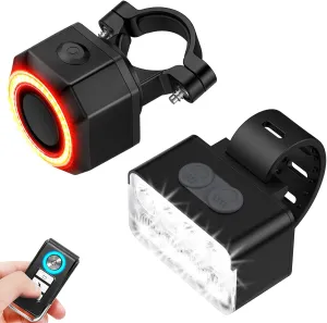 ONVIAN Smart Bike Tail Light Alarm and Rechargeable 1200 Lumen Bike Headlight Set for Night Riding, Antitheft Bike Horn Alarm Bike Lights Front and Back for Adults Kids Mountain Road Cycling MTB Dirt