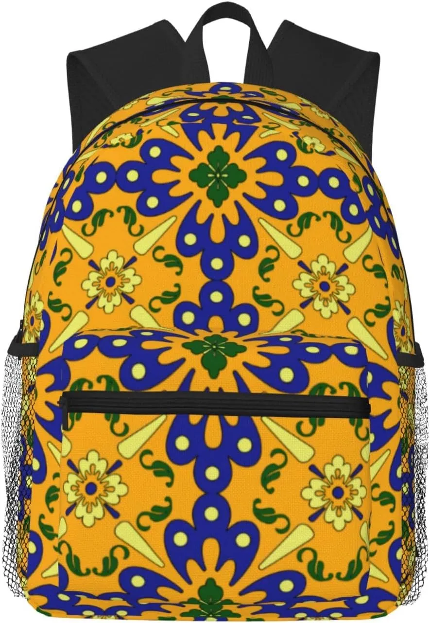 Orange Blue And Yellow Spanish Tile Pattern Lightweight Packable Backpack Travel Casual Hiking Daypack Foldable Backpack For Men Women