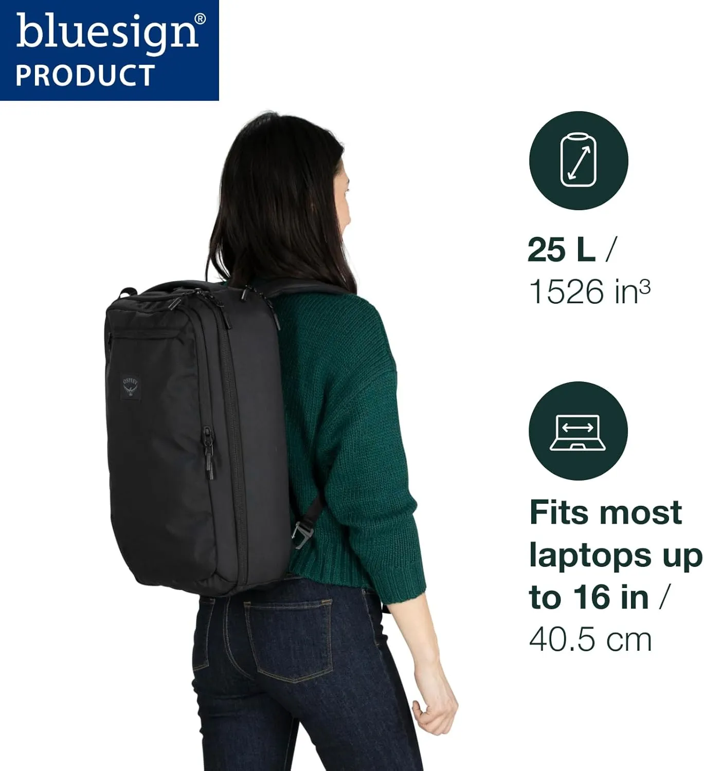 Osprey Aoede 25L Commuter Briefcase Backpack, Antique Blue
