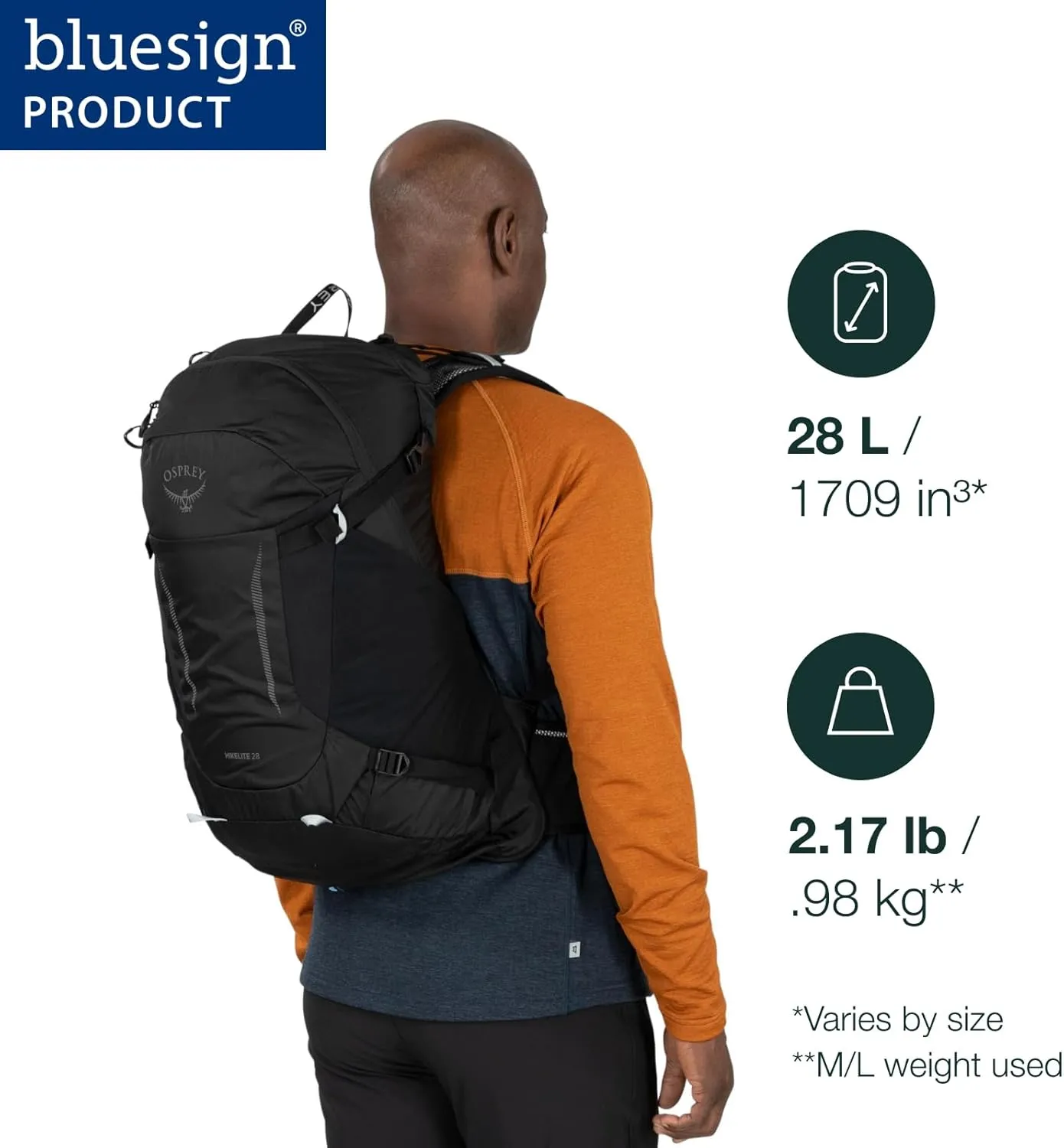 Osprey Hikelite 28L Unisex Hiking Backpack, Black, Medium/Large