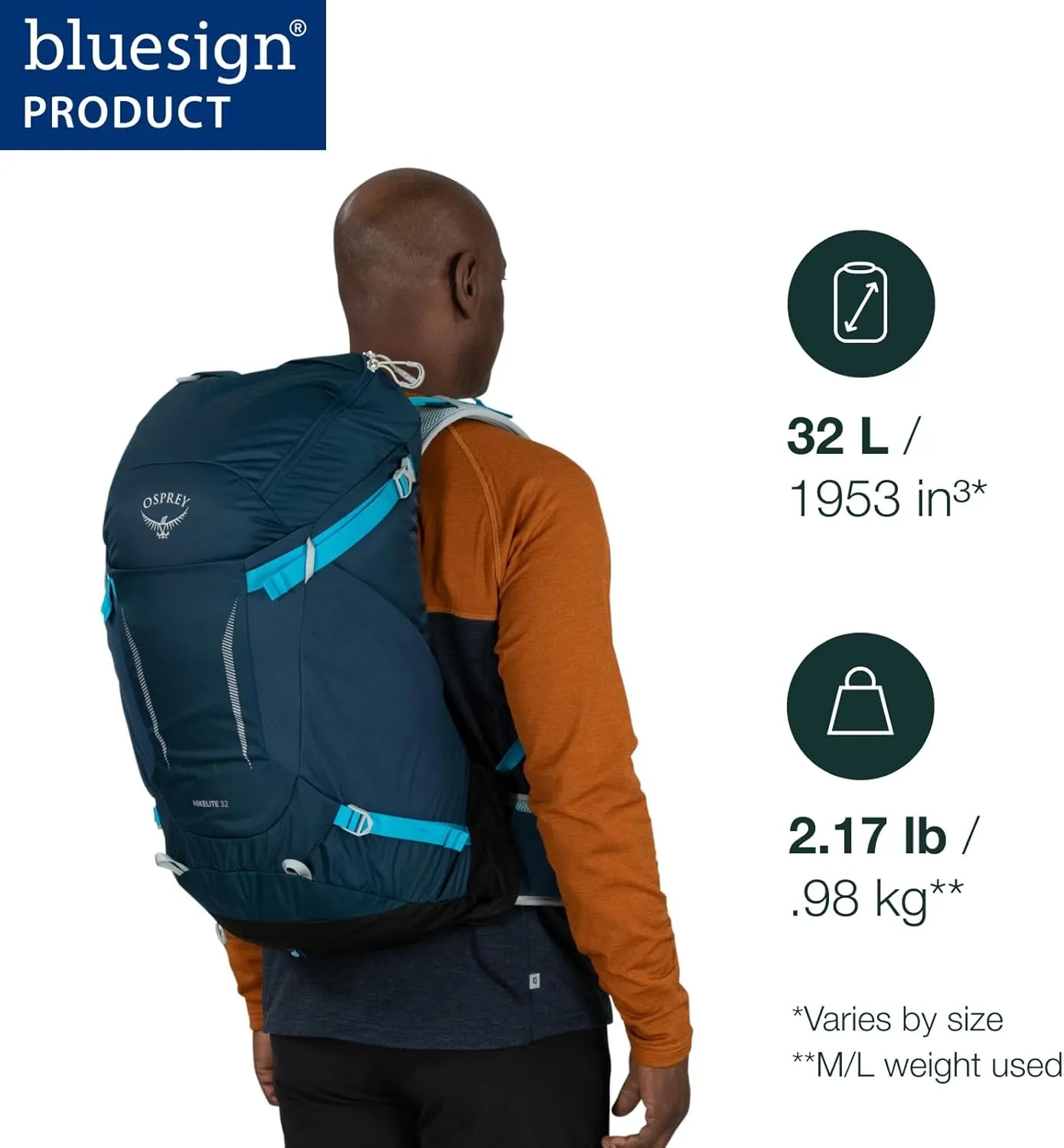 Osprey Hikelite 32L Unisex Hiking Backpack, Pine Leaf Green, M/L