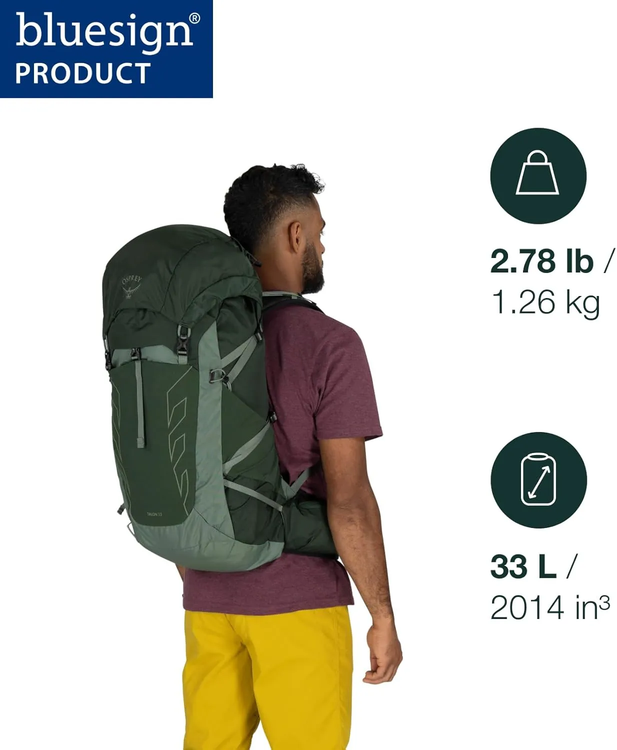 Osprey Talon 33L Men's Lightweight Hiking Backpack with Hipbelt, Phantom Grey/Dark Charcoal