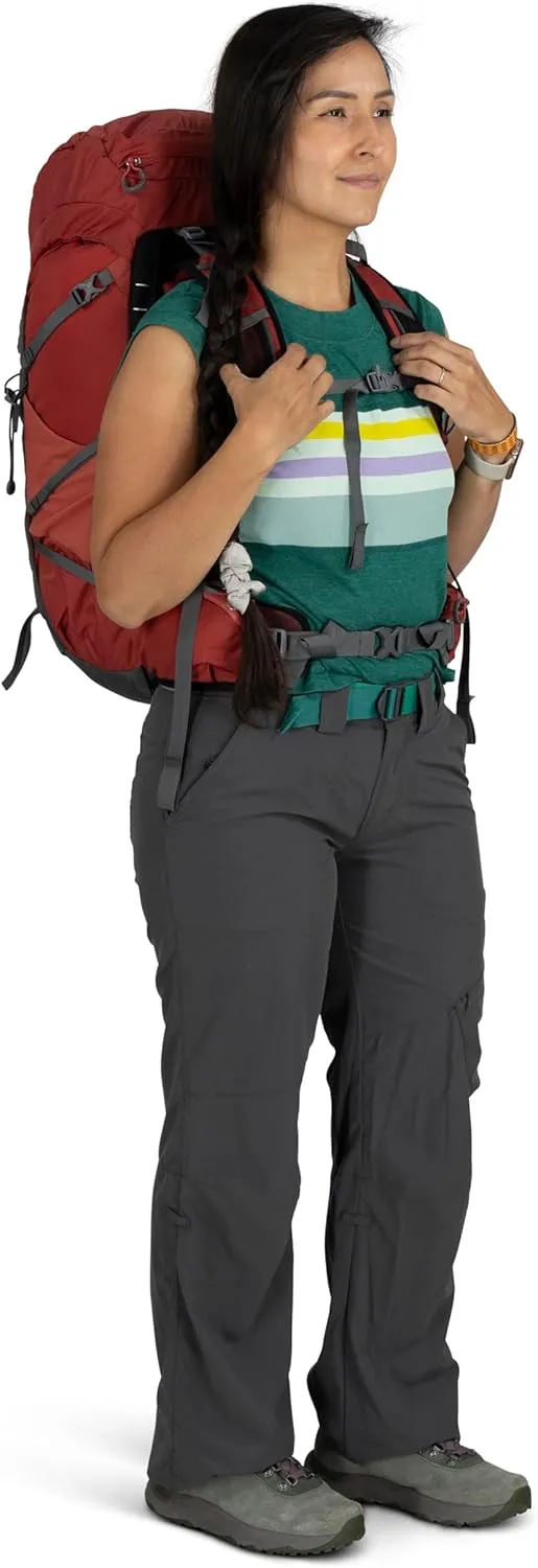Osprey Tempest 33L Women's Lightweight Hiking Backpack with Hipbelt, Red Pampas/Coal Grey