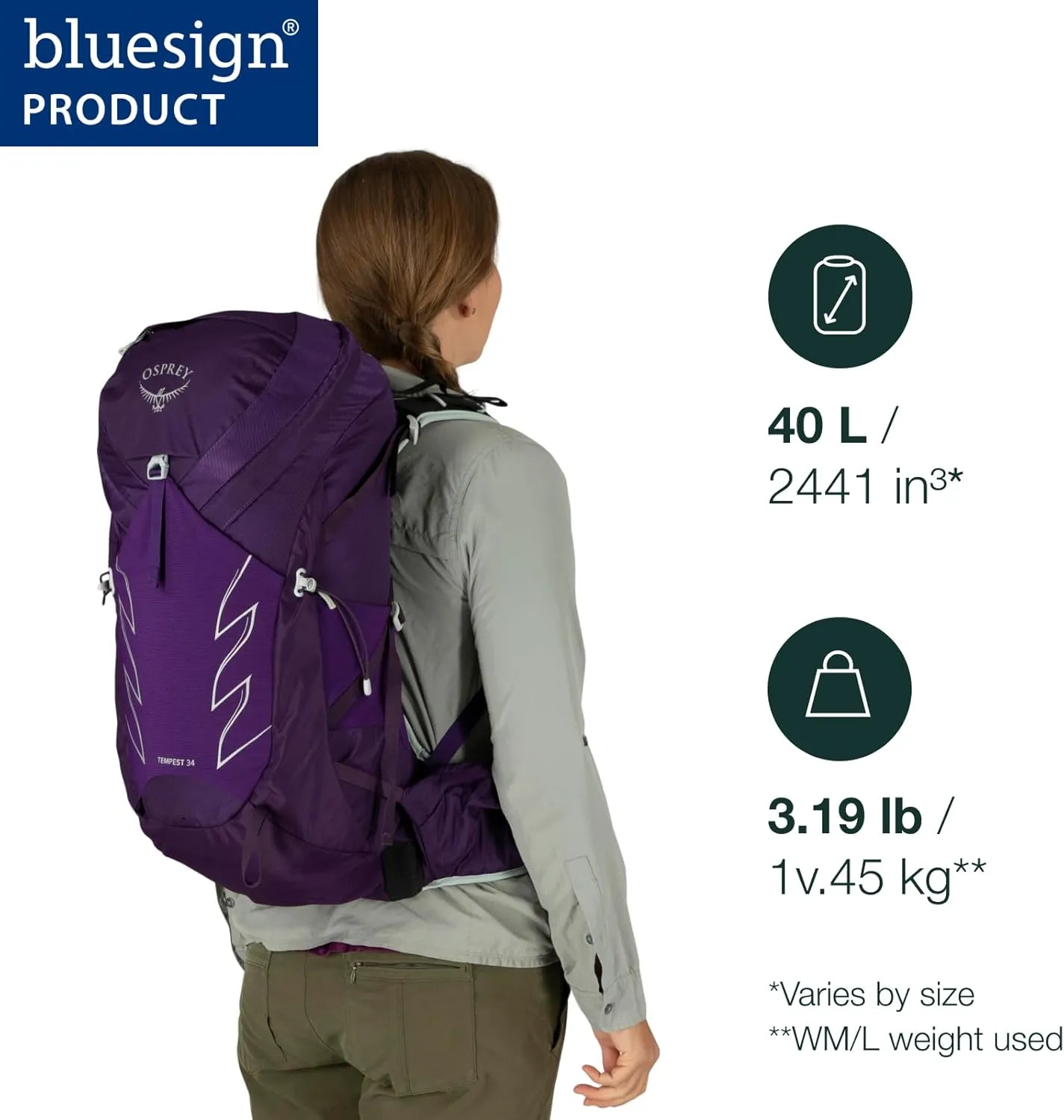 Osprey Tempest 40L Women's Hiking Backpack with Hipbelt, Stealth Black, WM/L