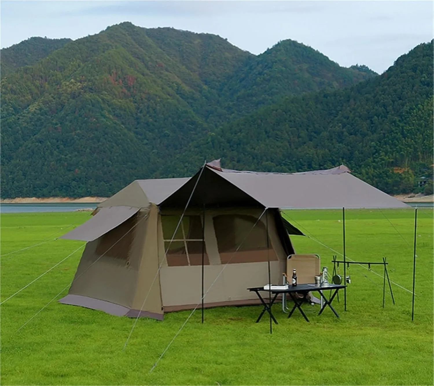 Outdoor Ridge Tent Portable Camping Black Glue Camping Quick-Open Folding Rainproof Tent