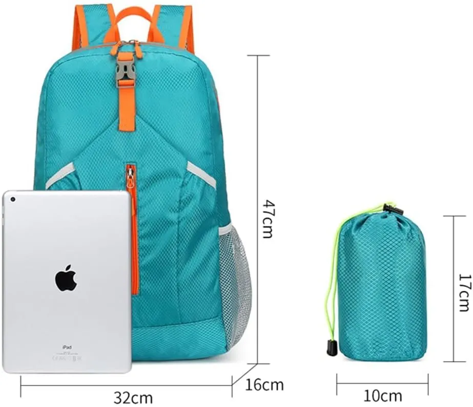 Outdoor splash proof sports backpack foldable storage bag large capacity backpack (blue)