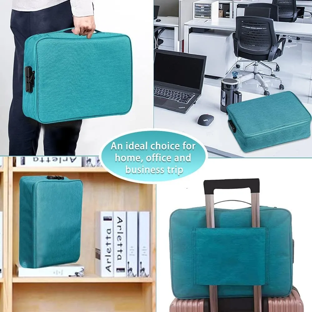 Oxford Document Bag with Safe Lock, Multi-Layer Storage Pouch, Diploma Without Vibration, Portable for MacBook, Passport, Package File, A4 Size, Lake Blue