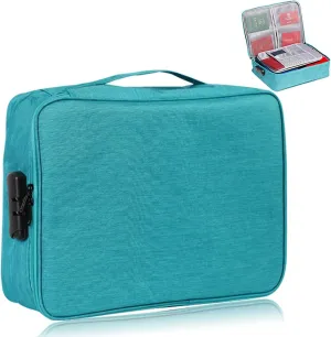 Oxford Document Bag with Safe Lock, Multi-Layer Storage Pouch, Diploma Without Vibration, Portable for MacBook, Passport, Package File, A4 Size, Lake Blue