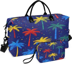 Palm Trees Dark Blue Background Pattern Travel Duffle Bag Gym Yoga Carry on Bags for Men Women Weekender Bag