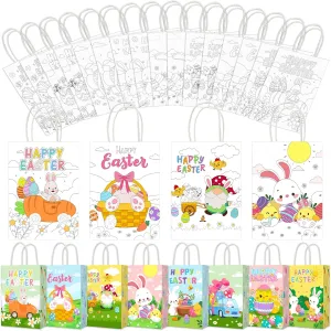 Pasimy 24 Pcs Summer Beach Pool Coloring Gift Bags DIY Summer Paper Coloring Crafts for Kids Pool Party Goodie Candy Gift Treat Bags for Hawaii Party Favors Supplies Classroom Activities(Cute)