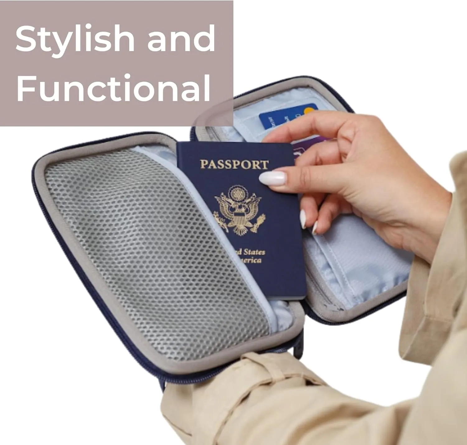 Passport Travel Wallet for Women - Large Multiple Document Organizer and Holder with Wristlet - Deep Blue