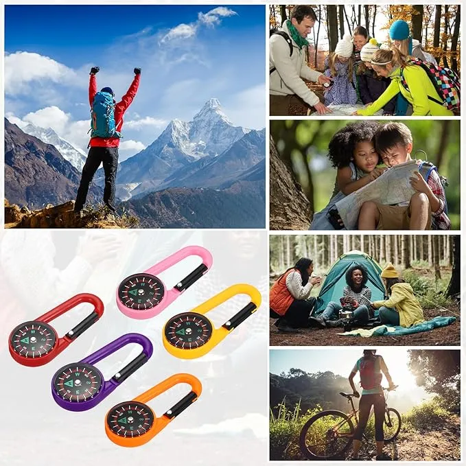 PATIKIL Compass, 3 Pcs Buckle Compass Keychain Waterproof Survival Pocket Compass for Hiking Outdoor Camping, 3 Color