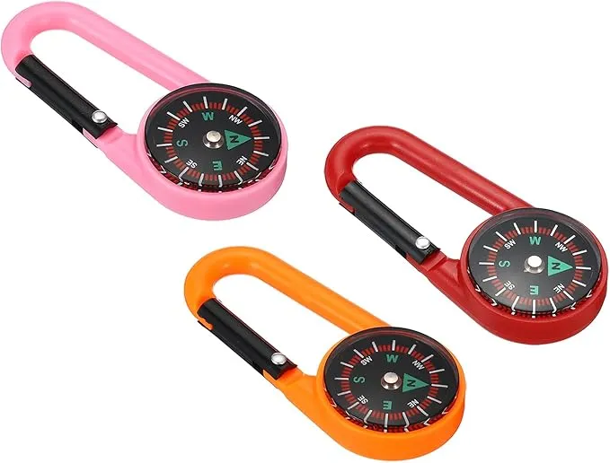 PATIKIL Compass, 3 Pcs Buckle Compass Keychain Waterproof Survival Pocket Compass for Hiking Outdoor Camping, 3 Color