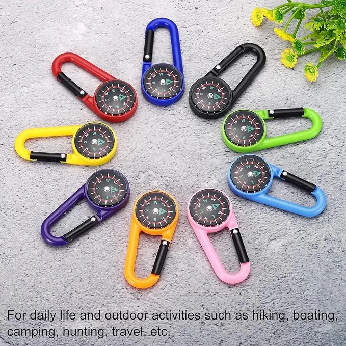 PATIKIL Compass, 3 Pcs Buckle Compass Keychain Waterproof Survival Pocket Compass for Hiking Outdoor Camping, 3 Color