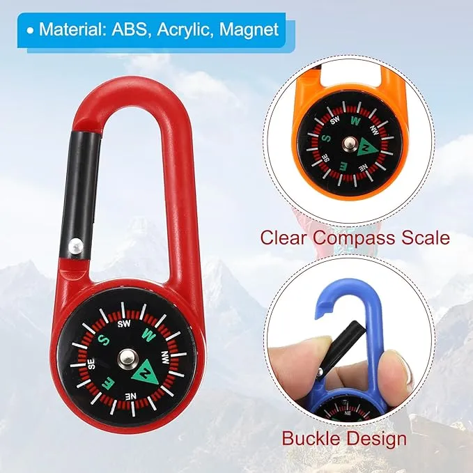 PATIKIL Compass, 3 Pcs Buckle Compass Keychain Waterproof Survival Pocket Compass for Hiking Outdoor Camping, 3 Color