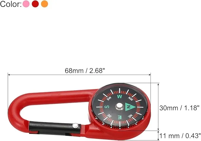 PATIKIL Compass, 3 Pcs Buckle Compass Keychain Waterproof Survival Pocket Compass for Hiking Outdoor Camping, 3 Color