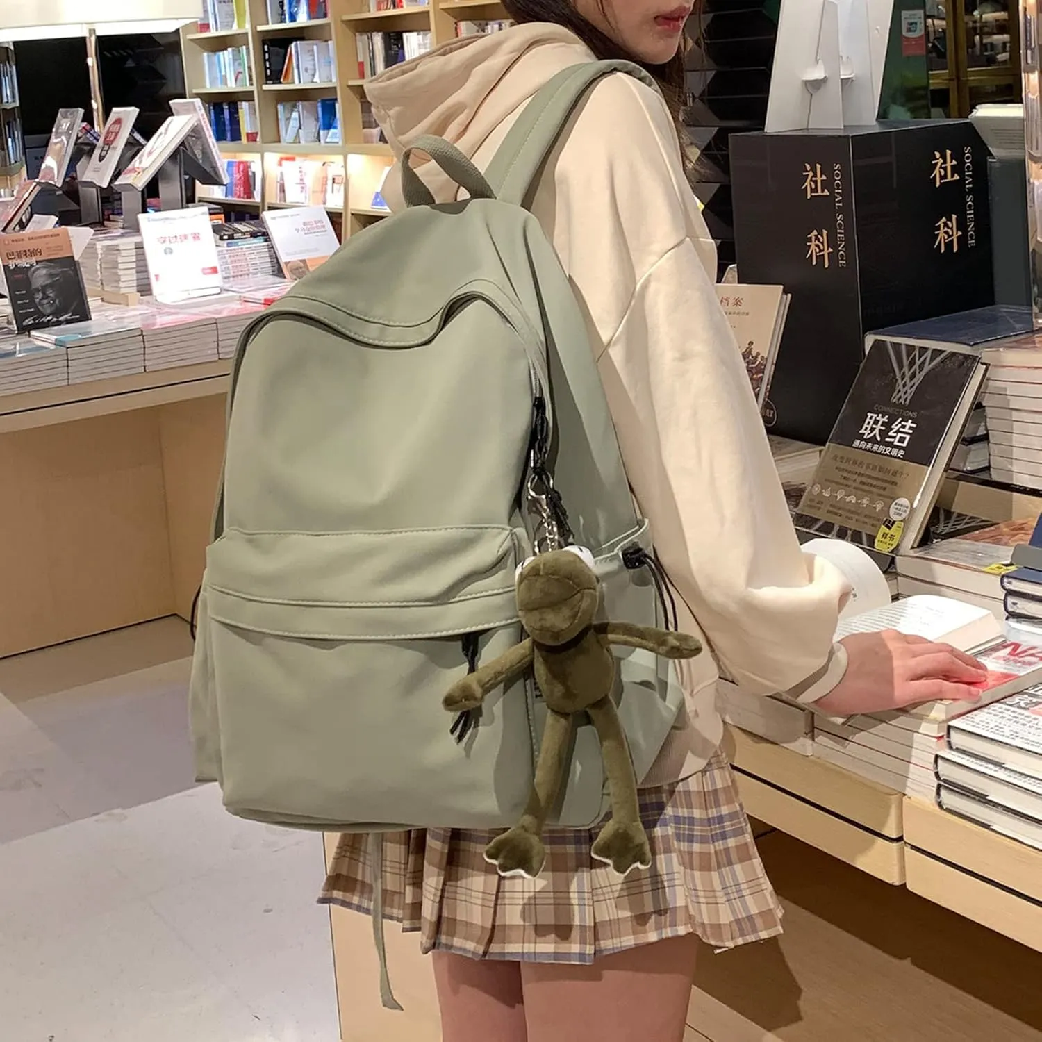 PAUBACK Green School Backpack for Girls Water Resistant High School Book Bag Simple Backpack for Teens Boys Girls, Lightweight Simple Middle School Back Pack Daypack