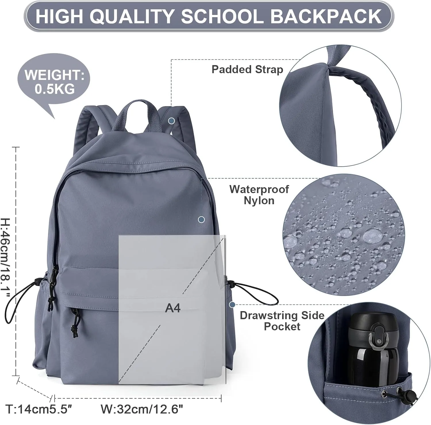 PAUBACK School Backpack for Girls Water Resistant High School Book Bag Simple Backpack for Teens Boys Girls, Lightweight Simple Middle School Back Pack Daypack