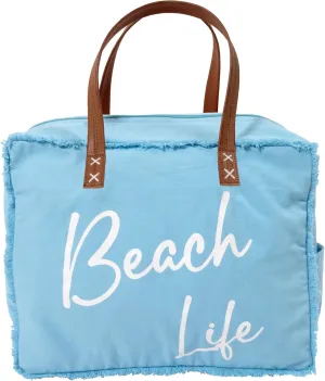 Pavilion Gift Company 16.5" x 13" Canvas Tote Purse Life Accessory Waterfront Oceanside Travel Bag Gifts for Beach Lovers, Blue, White