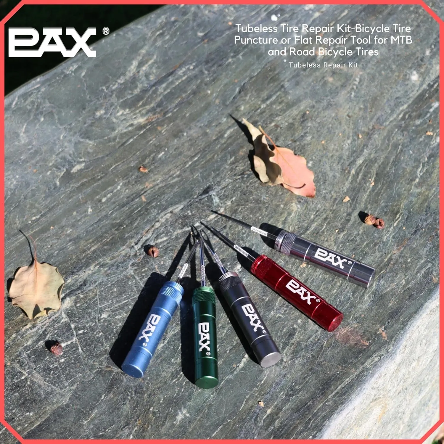 PAX12 Pcs Tubeless Bike Tire Repair Kit, Includes Storage Canister, Plugger Tool, Plugs-5 Bacon, and 5 Black Strips. Fix a Puncture or Flat, Fast for MTB、Gravel Bike Tires and Road Bicycle Tires