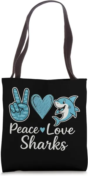Peace Love Sharks - Wildlife Sea Lover Marine Biology Tote Bag