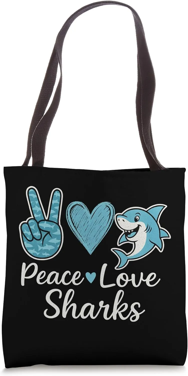 Peace Love Sharks - Wildlife Sea Lover Marine Biology Tote Bag