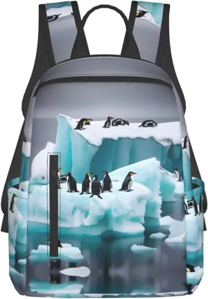 Penguins On The Iceberg Print Laptop Backpack For Women Men Casual Daypack Bookbag For Work Business Outdoor Travel, Black, SB-122