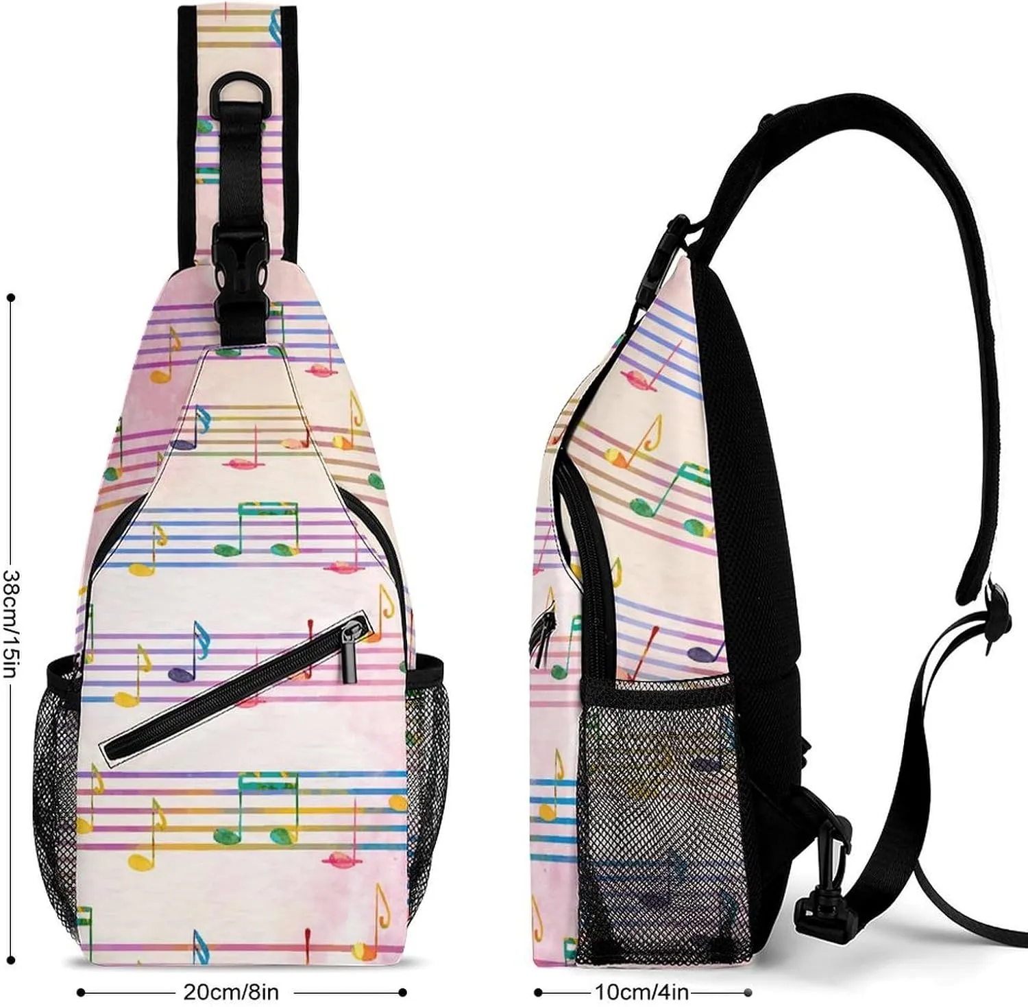 Pentagrams Musical Notes Print Crossbody Sling Bag for Women Men Travel Chest Bag, Cycling Shoulder Backpack
