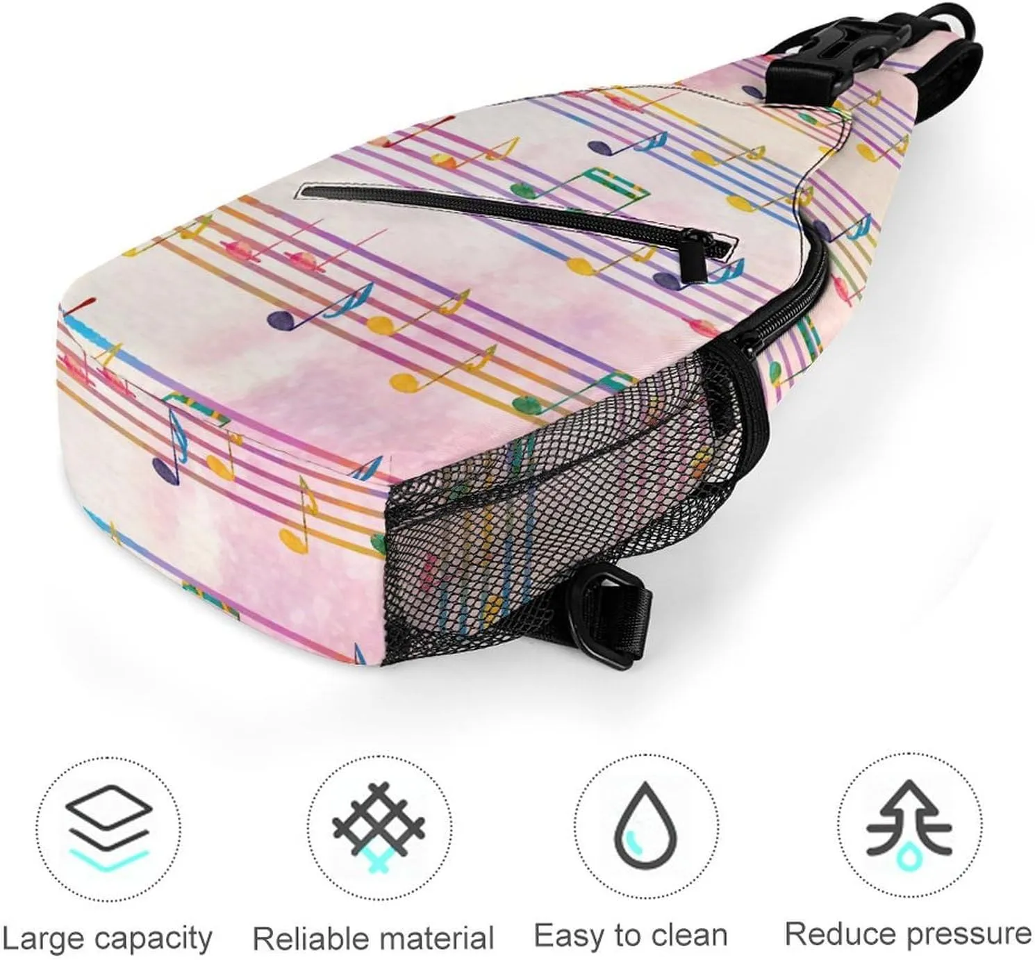 Pentagrams-musical-notes Print Crossbody Sling Bag for Women Men Travel Chest Bag, Cycling Shoulder Backpack