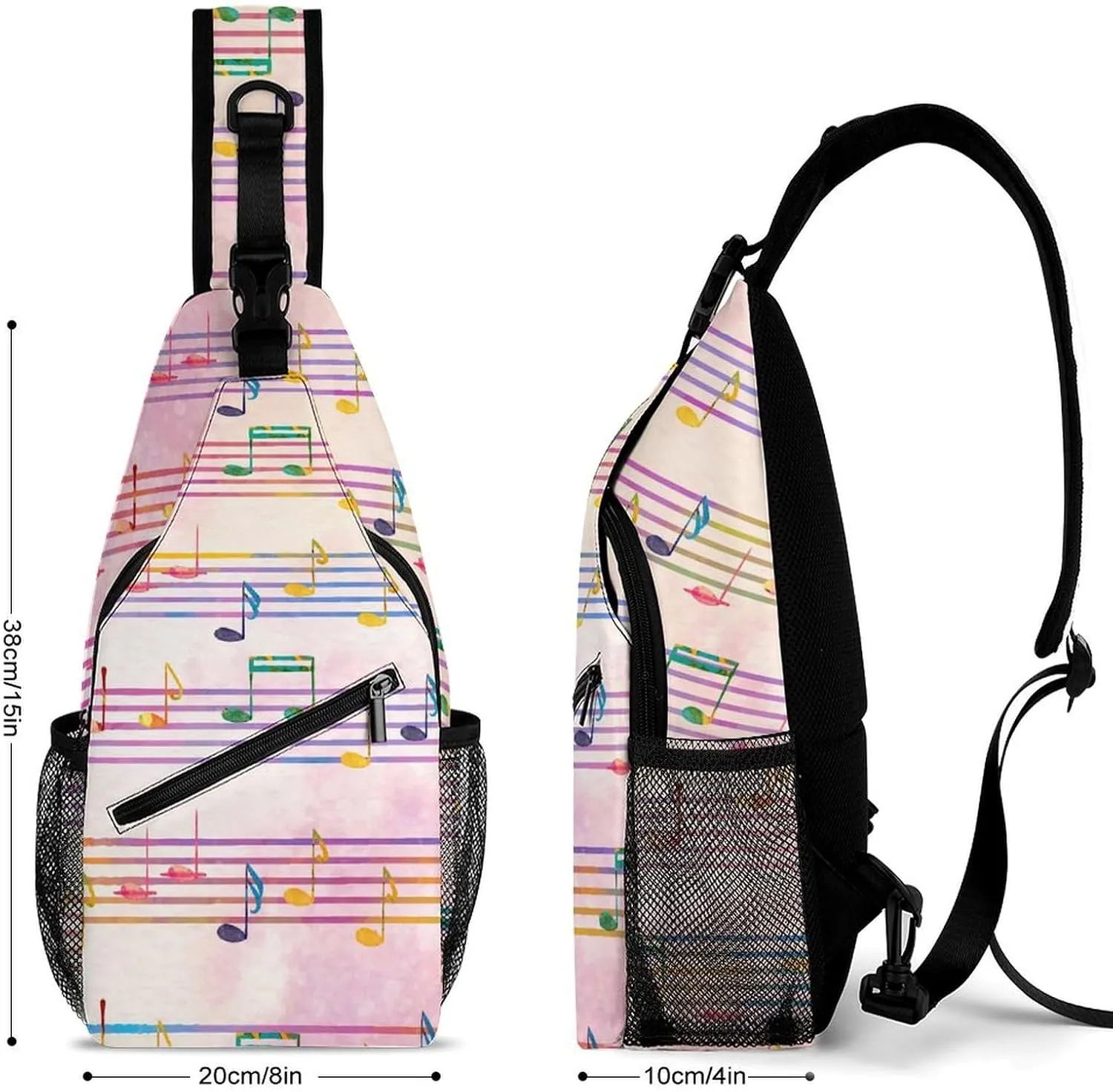 Pentagrams-musical-notes Print Crossbody Sling Bag for Women Men Travel Chest Bag, Cycling Shoulder Backpack