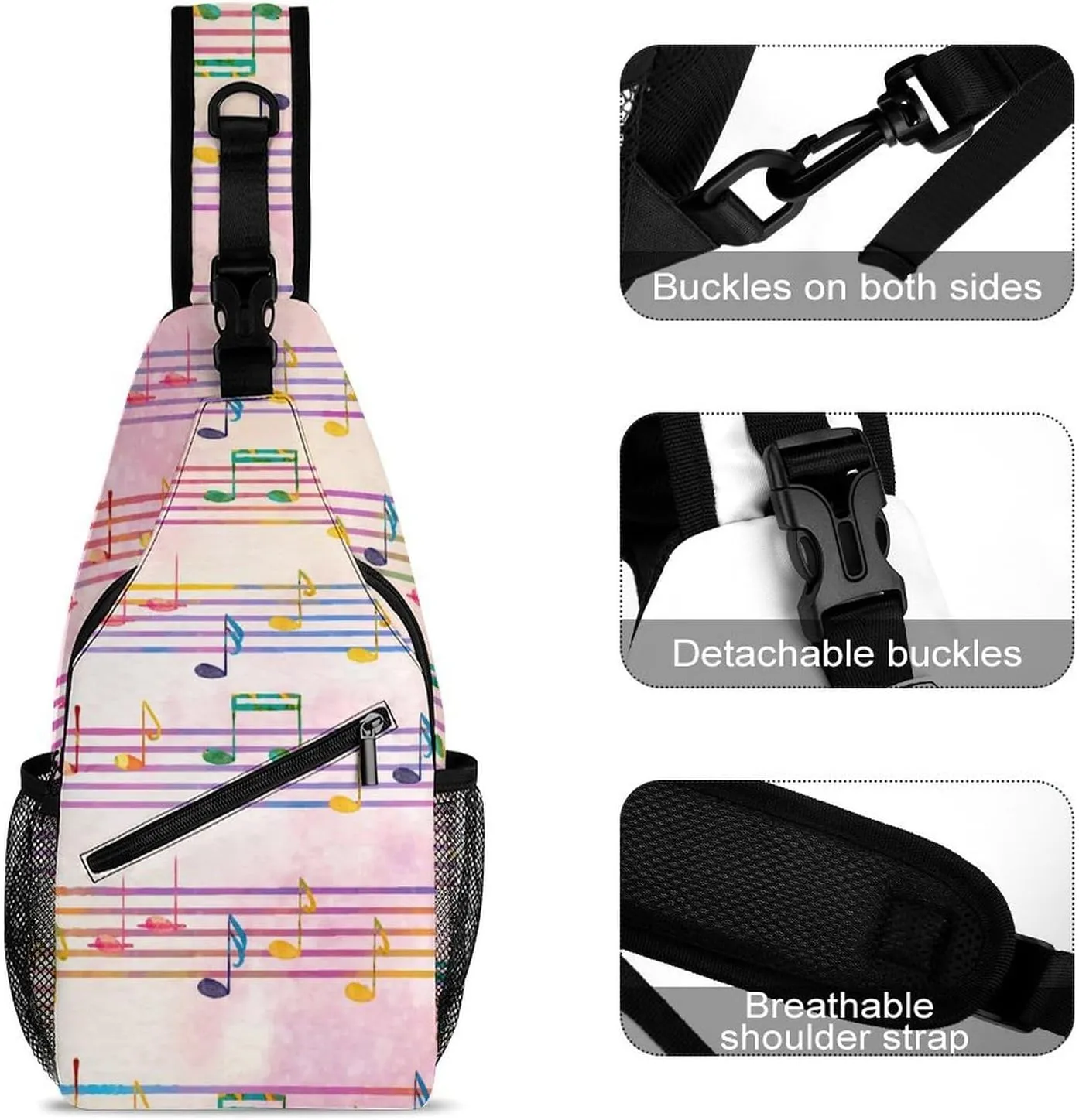 Pentagrams-musical-notes Print Crossbody Sling Bag for Women Men Travel Chest Bag, Cycling Shoulder Backpack