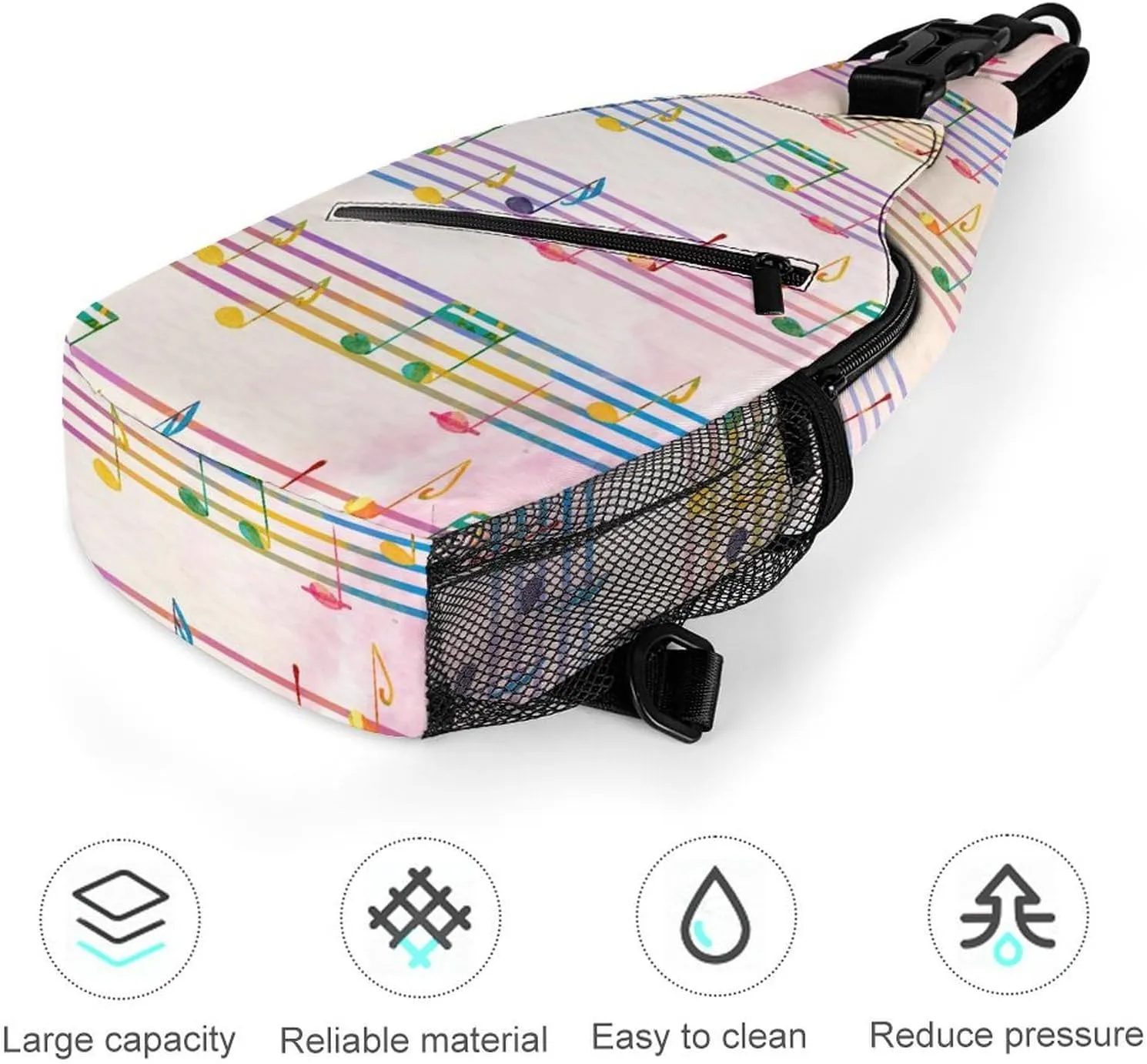 Pentagrams Musical Notes Print Crossbody Sling Bag for Women Men Travel Chest Bag, Cycling Shoulder Backpack
