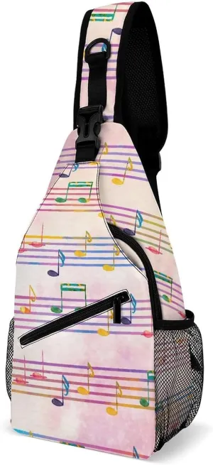 Pentagrams-musical-notes Print Crossbody Sling Bag for Women Men Travel Chest Bag, Cycling Shoulder Backpack