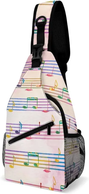 Pentagrams Musical Notes Print Crossbody Sling Bag for Women Men Travel Chest Bag, Cycling Shoulder Backpack