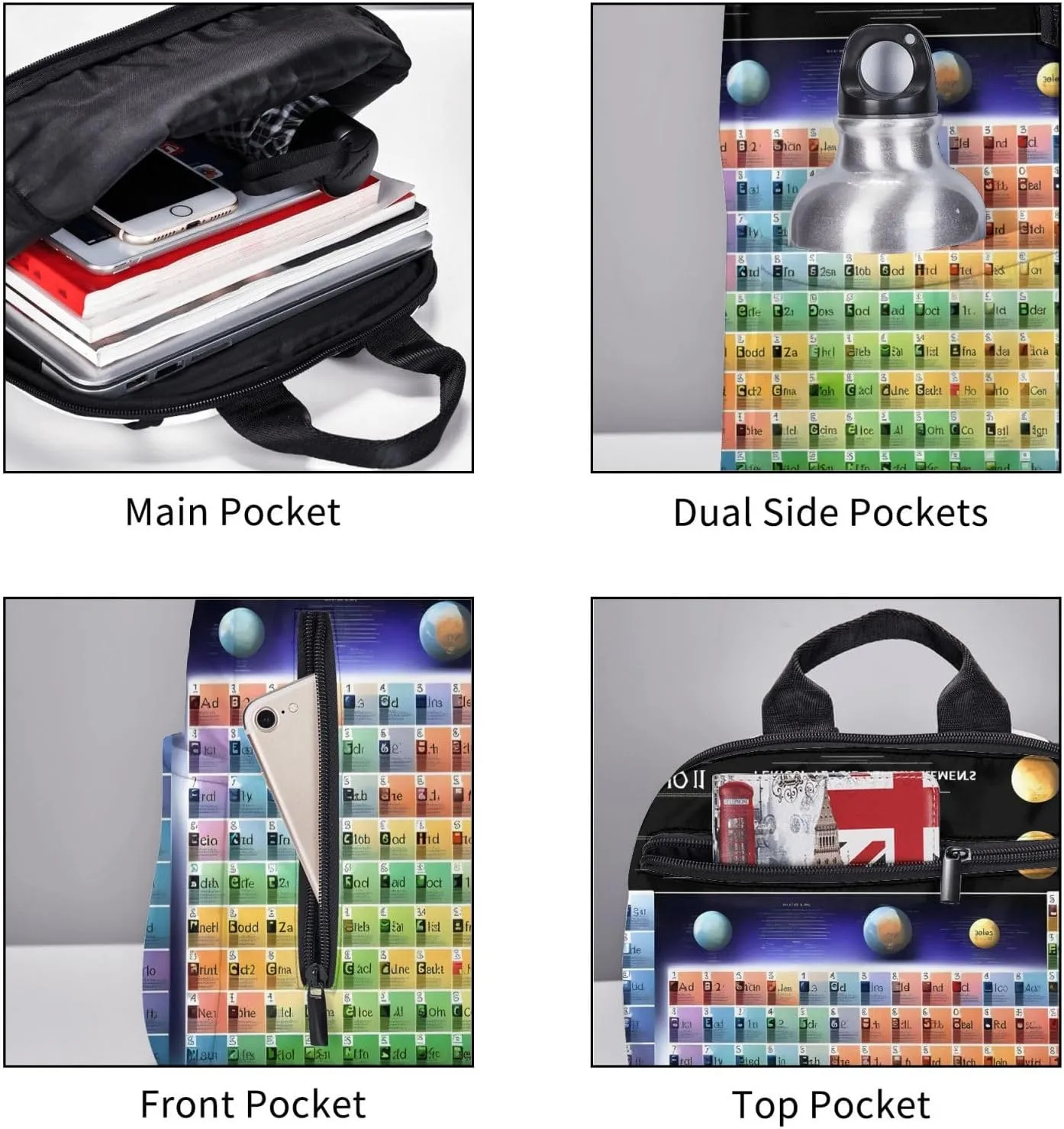 Periodic table of elements print Lightweight Laptop Backpack Travel Daypack Bookbag for Women Men for Travel Work